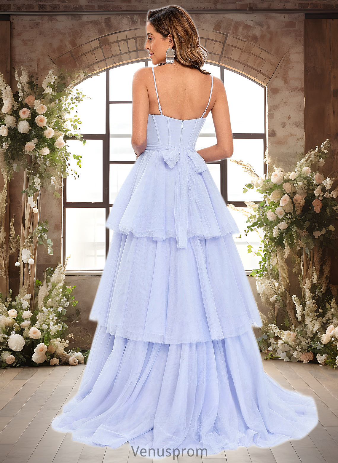 Kelsie Ball-Gown/Princess Sweetheart Sweep Train Tulle Prom Dresses With Bow HQP0025843