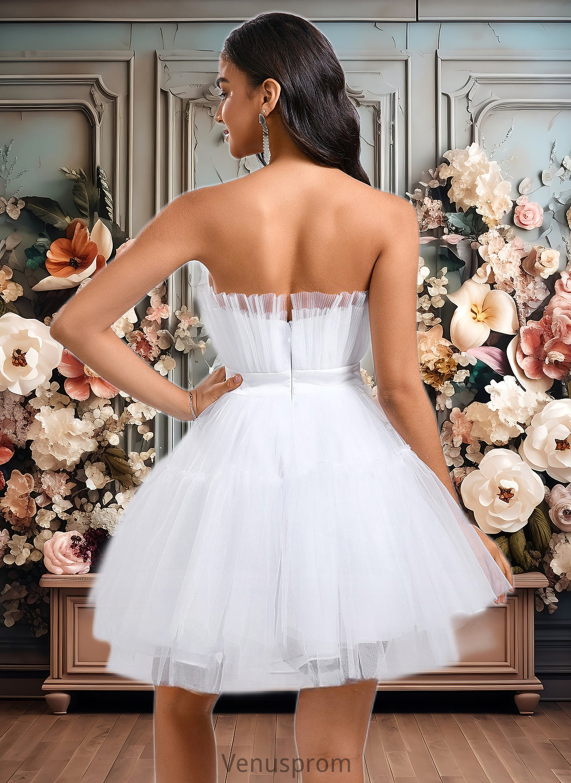 Miracle Ball-Gown/Princess Asymmetrical Short Tulle Homecoming Dress With Bow HQP0025709