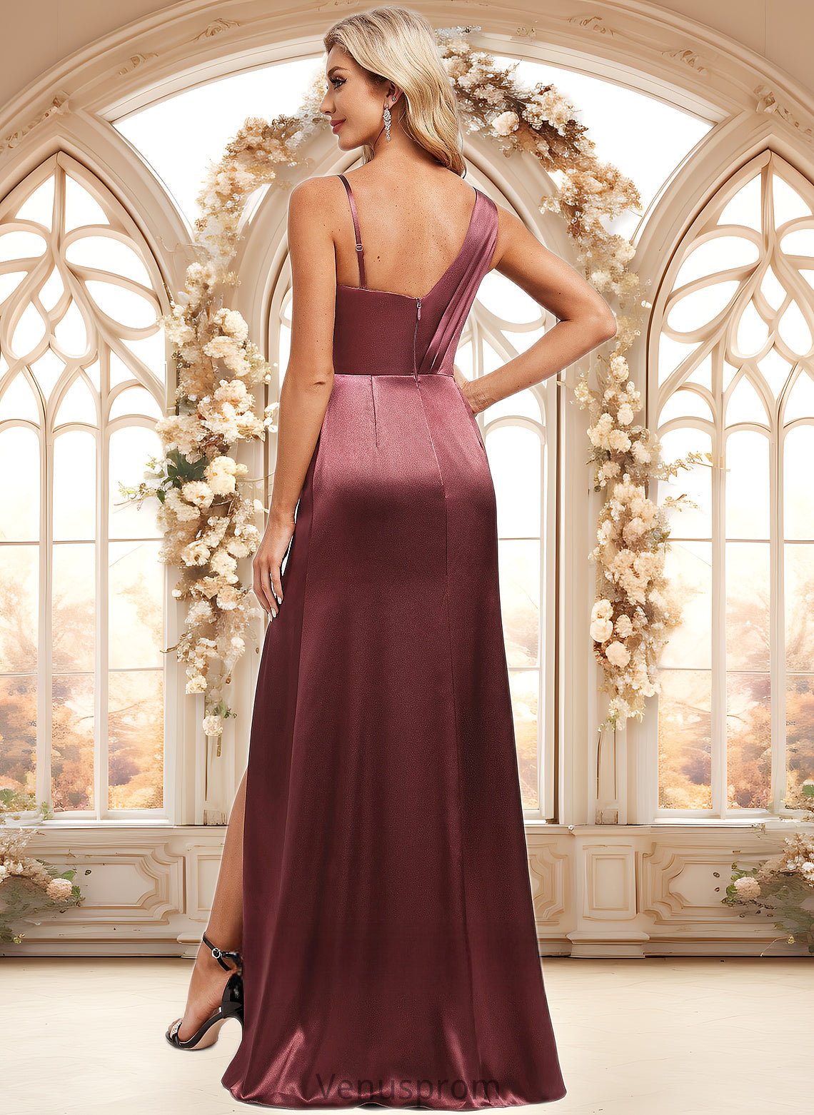 Catalina A-line Asymmetrical Floor-Length Stretch Satin Bridesmaid Dress HQP0025828