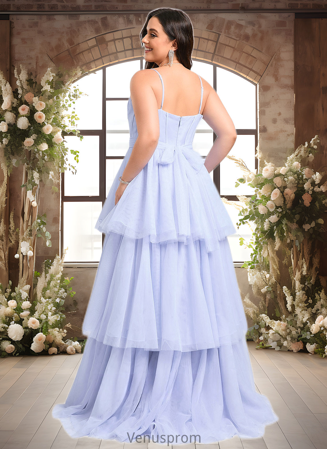 Kelsie Ball-Gown/Princess Sweetheart Sweep Train Tulle Prom Dresses With Bow HQP0025843