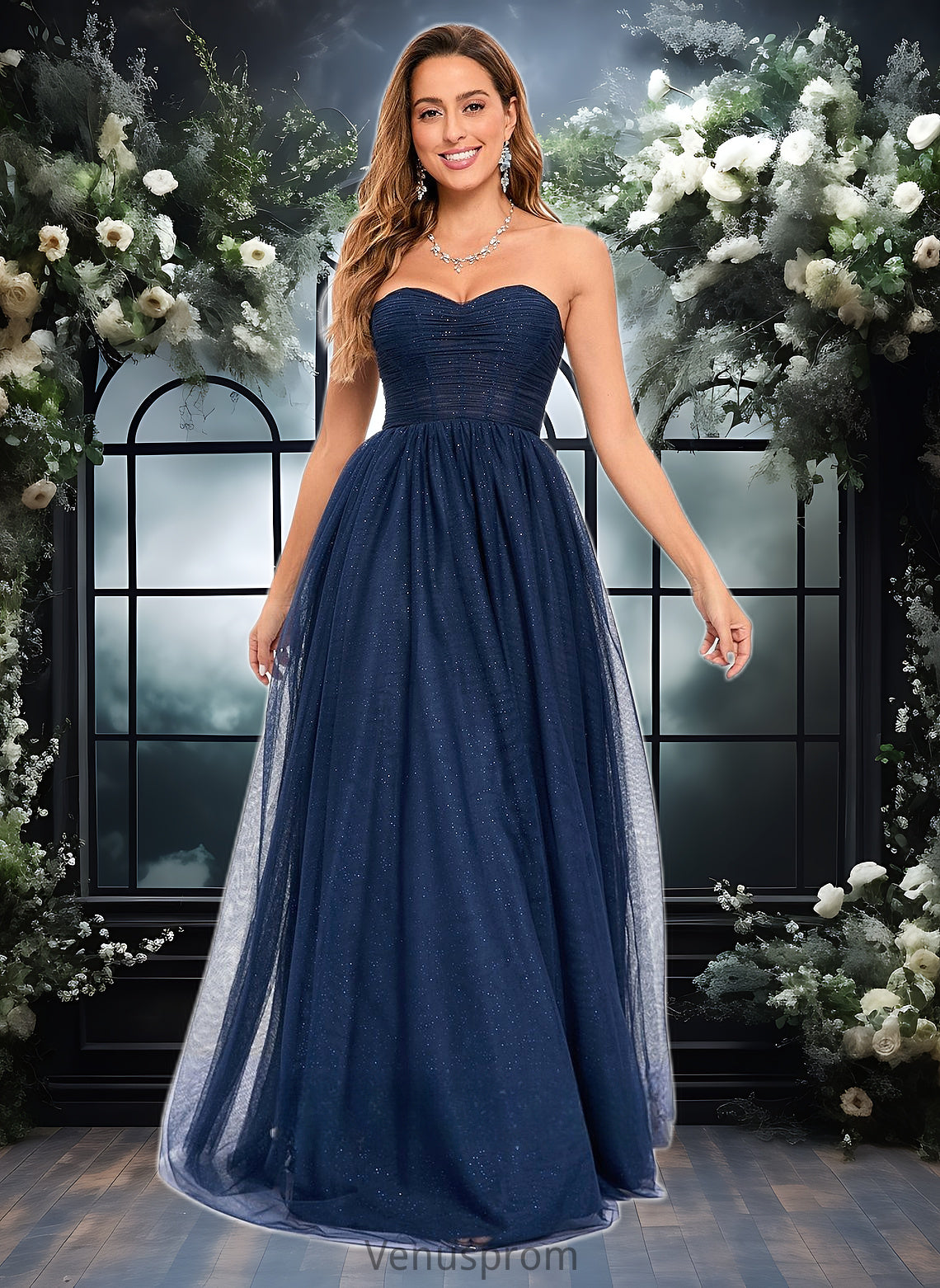 Monserrat Ball-Gown/Princess Sweetheart Sweep Train Tulle Prom Dresses With Beading Sequins HQP0025848