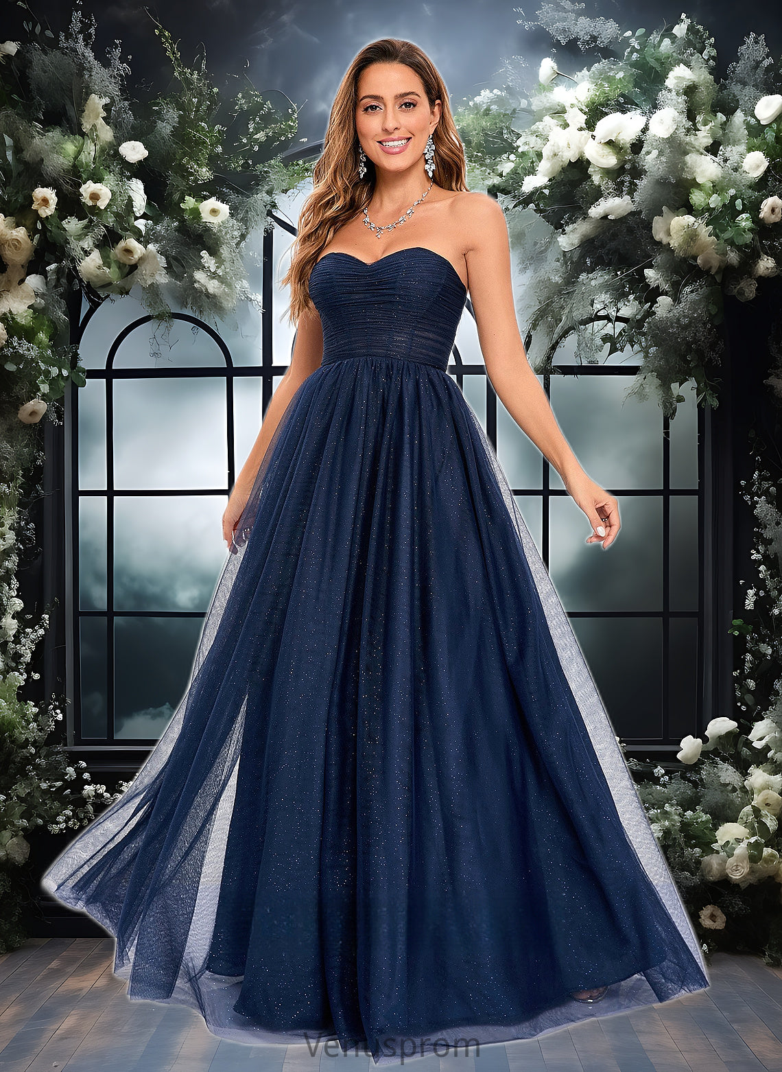 Monserrat Ball-Gown/Princess Sweetheart Sweep Train Tulle Prom Dresses With Beading Sequins HQP0025848