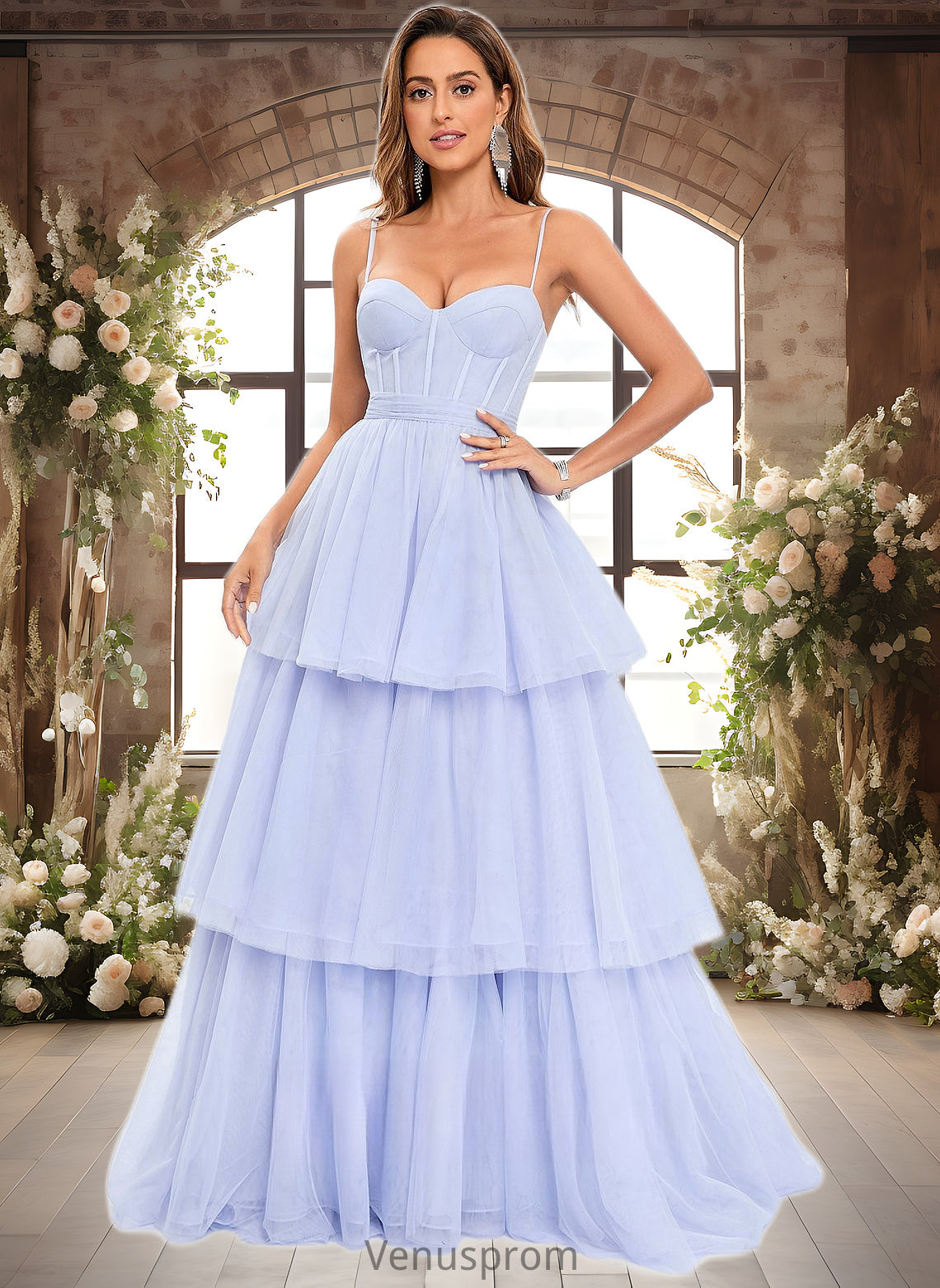 Kelsie Ball-Gown/Princess Sweetheart Sweep Train Tulle Prom Dresses With Bow HQP0025843