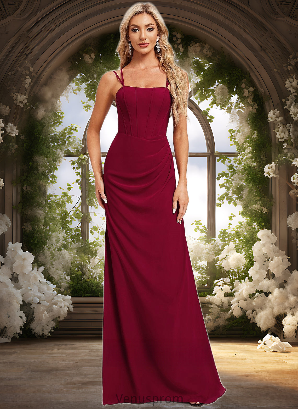 Liliana Trumpet/Mermaid Square Floor-Length Chiffon Bridesmaid Dress HQP0025826