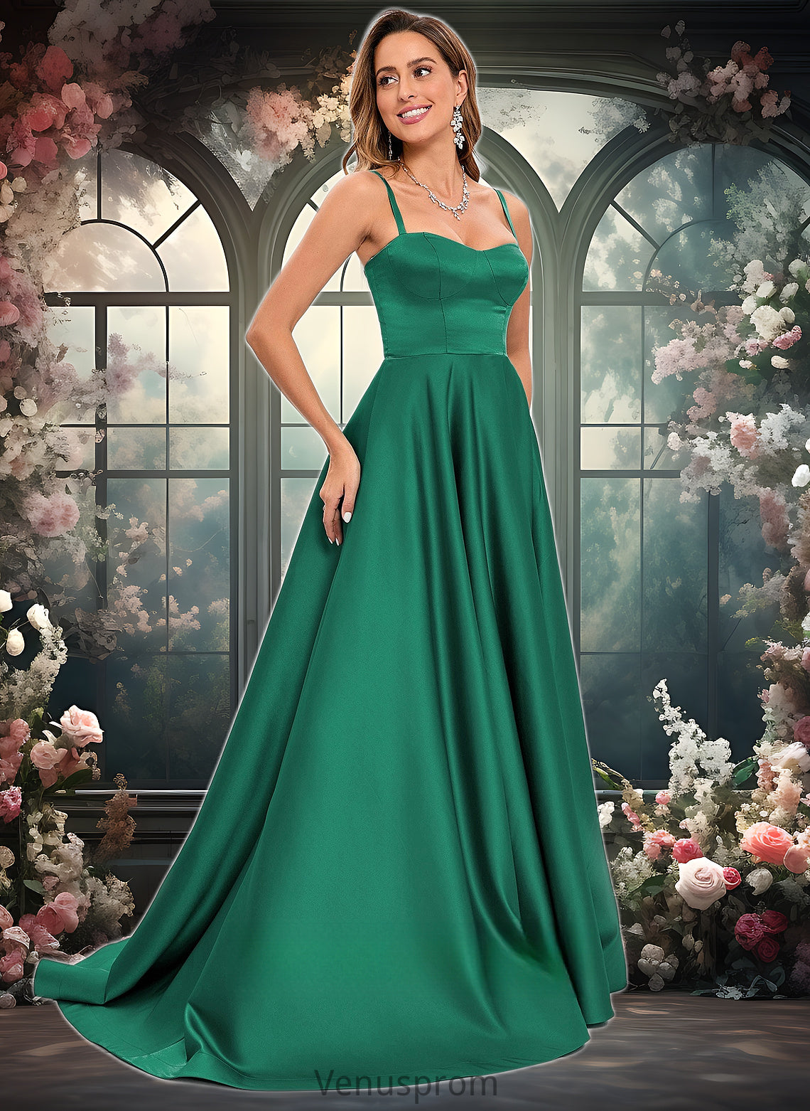 Christine A-line Sweetheart Sweep Train Satin Prom Dresses HQP0025846