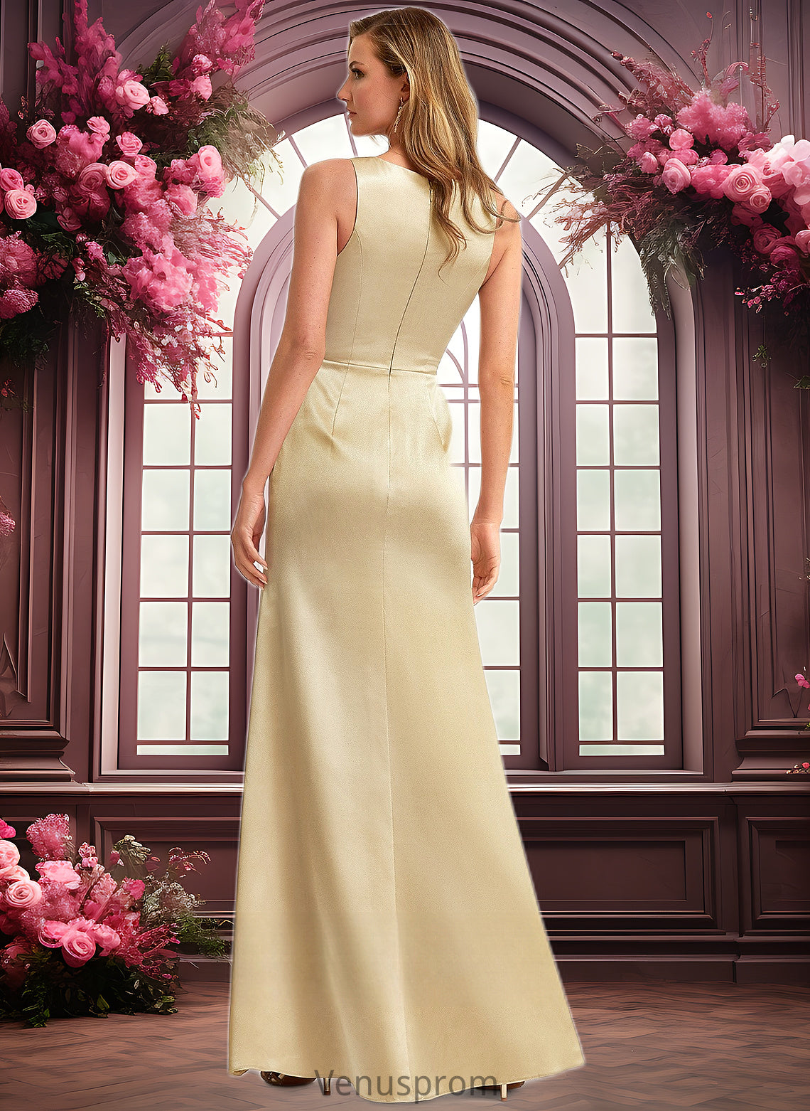 Izabella A-line Cowl Floor-Length Stretch Satin Bridesmaid Dress HQP0025764