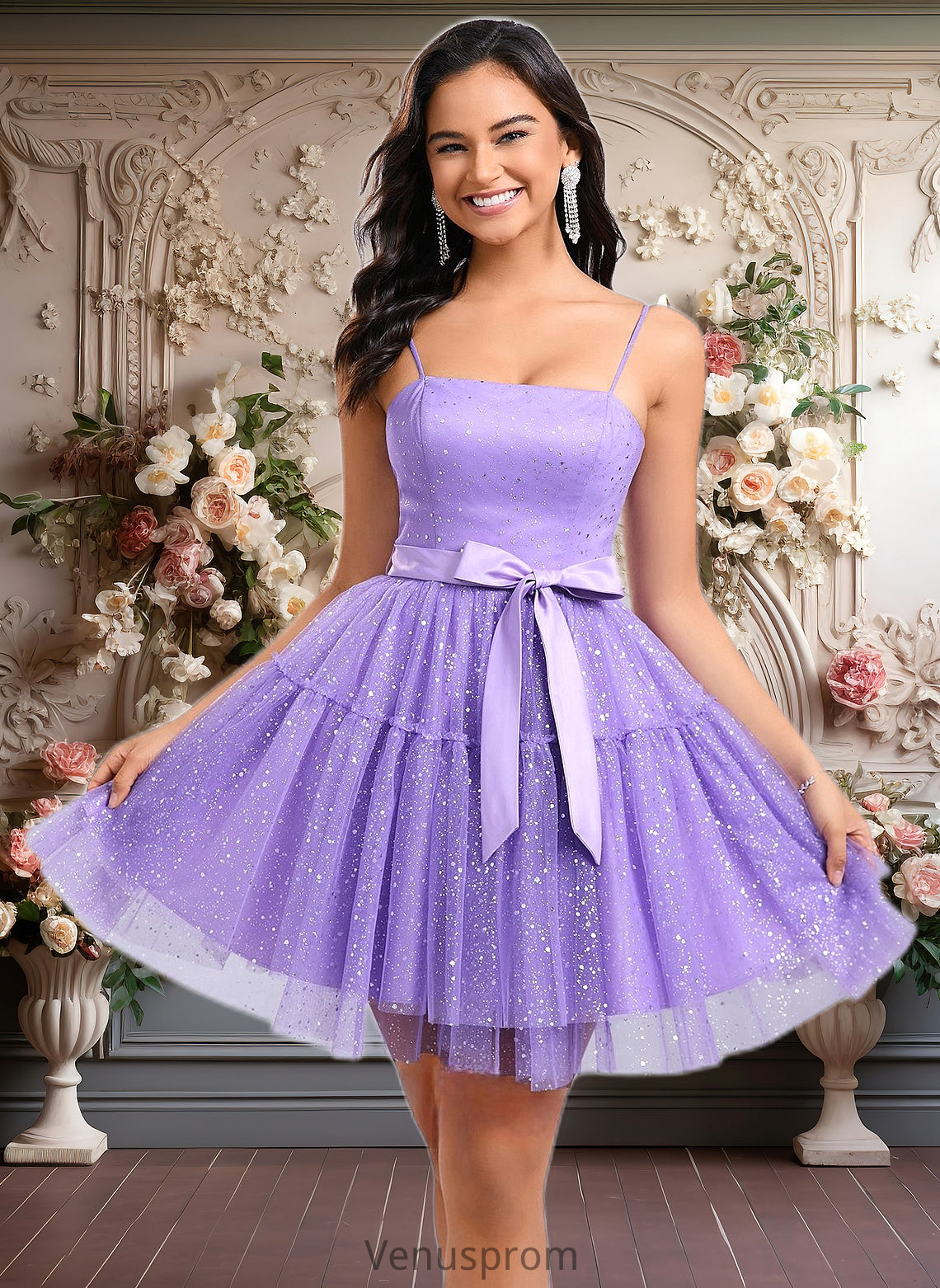 Lynn Ball-Gown/Princess Straight Short Tulle Homecoming Dress With Bow HQP0025717