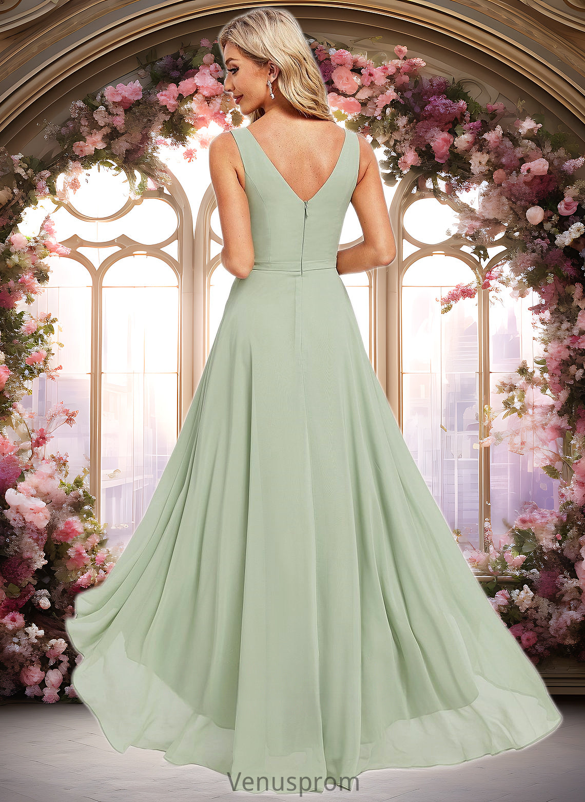 Abigayle A-line V-Neck Asymmetrical Chiffon Bridesmaid Dress HQP0025809