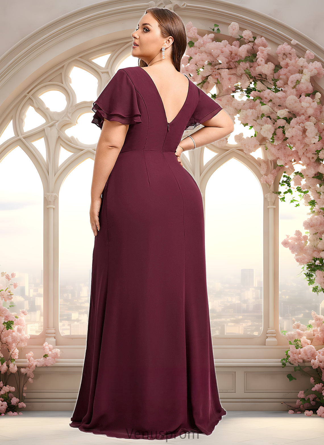 Eva A-line Boat Neck Floor-Length Chiffon Bridesmaid Dress With Ruffle HQP0025827