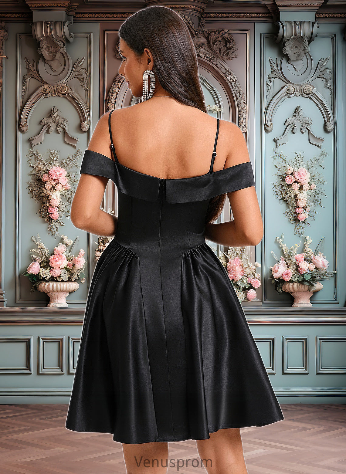 Cadence A-line Off the Shoulder Short Satin Homecoming Dress HQP0025704