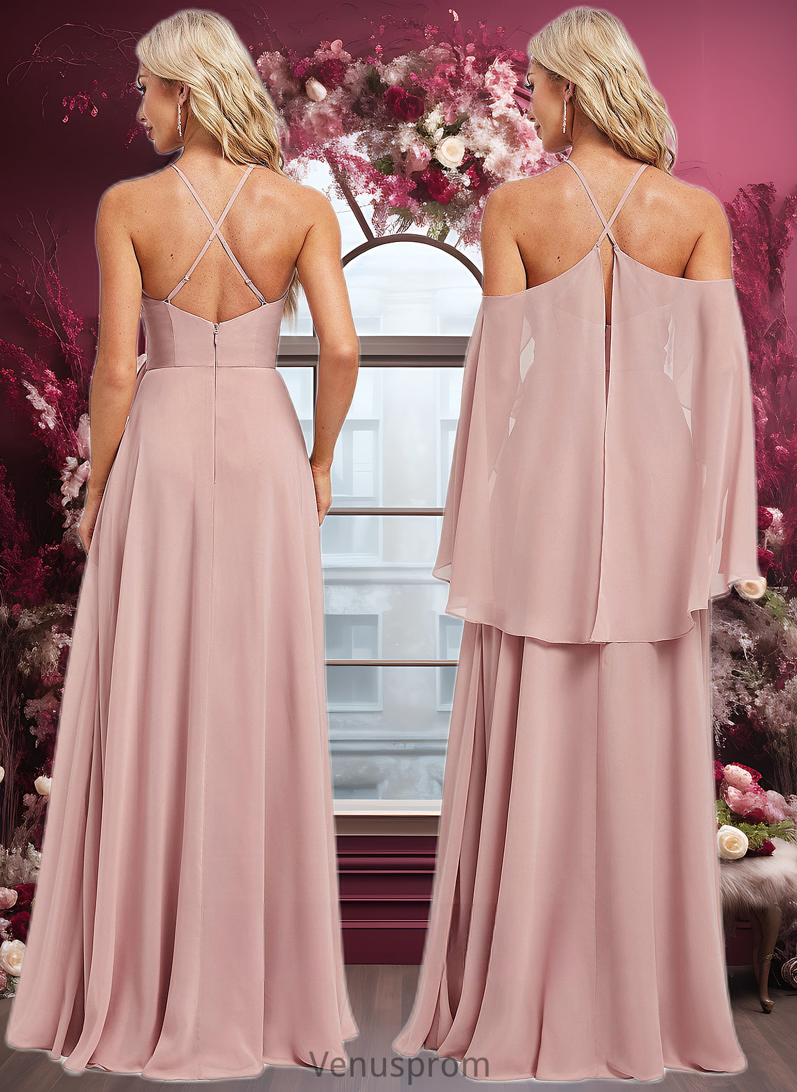 Dominique A-line Halter Floor-Length Chiffon Bridesmaid Dress HQP0025821