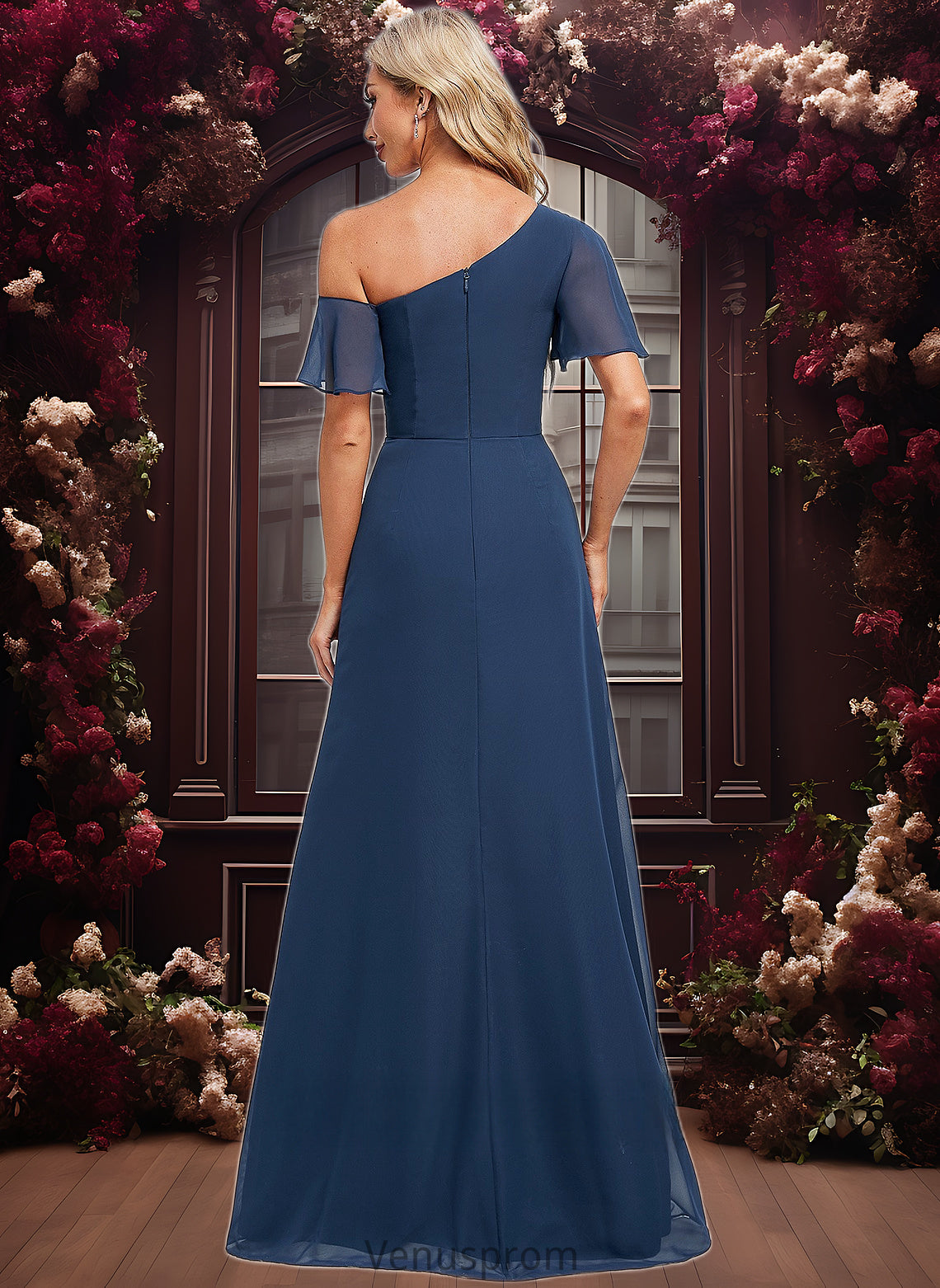 Hilary A-line Asymmetrical Floor-Length Chiffon Bridesmaid Dress With Ruffle HQP0025801