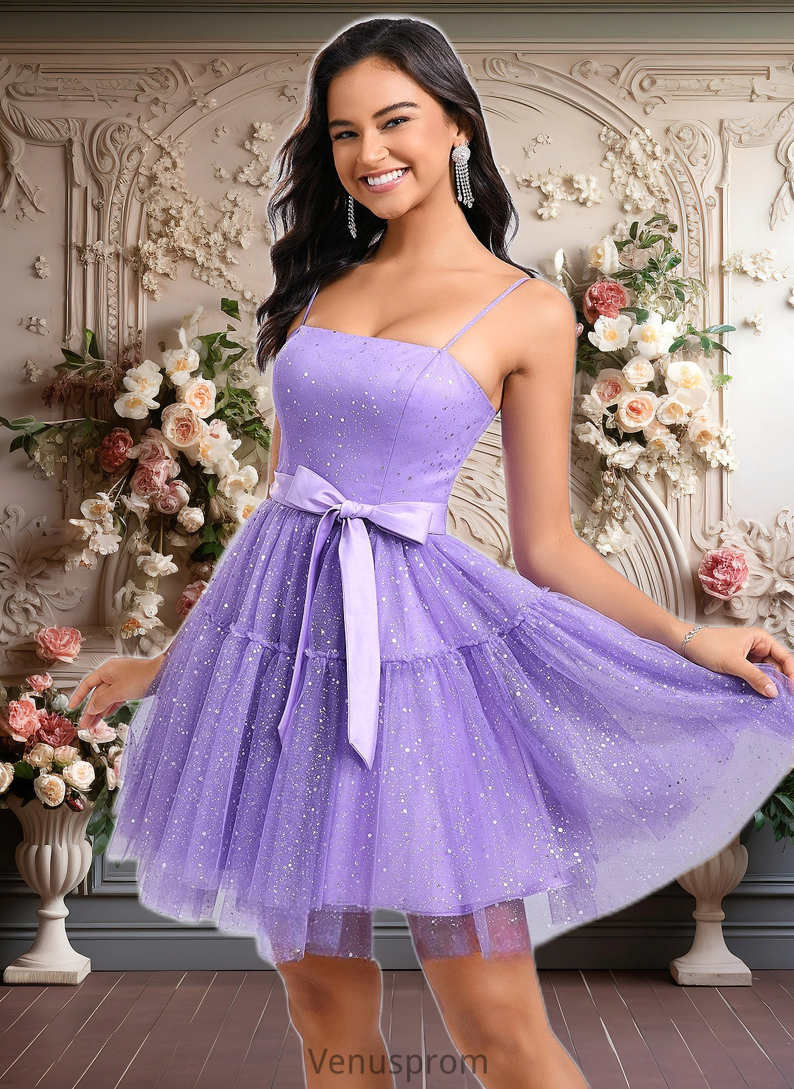 Lynn Ball-Gown/Princess Straight Short Tulle Homecoming Dress With Bow HQP0025717