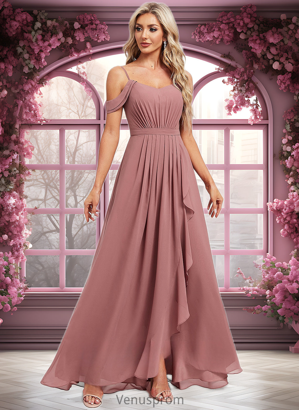 Jordan A-line Cold Shoulder Asymmetrical Chiffon Bridesmaid Dress HQP0025823