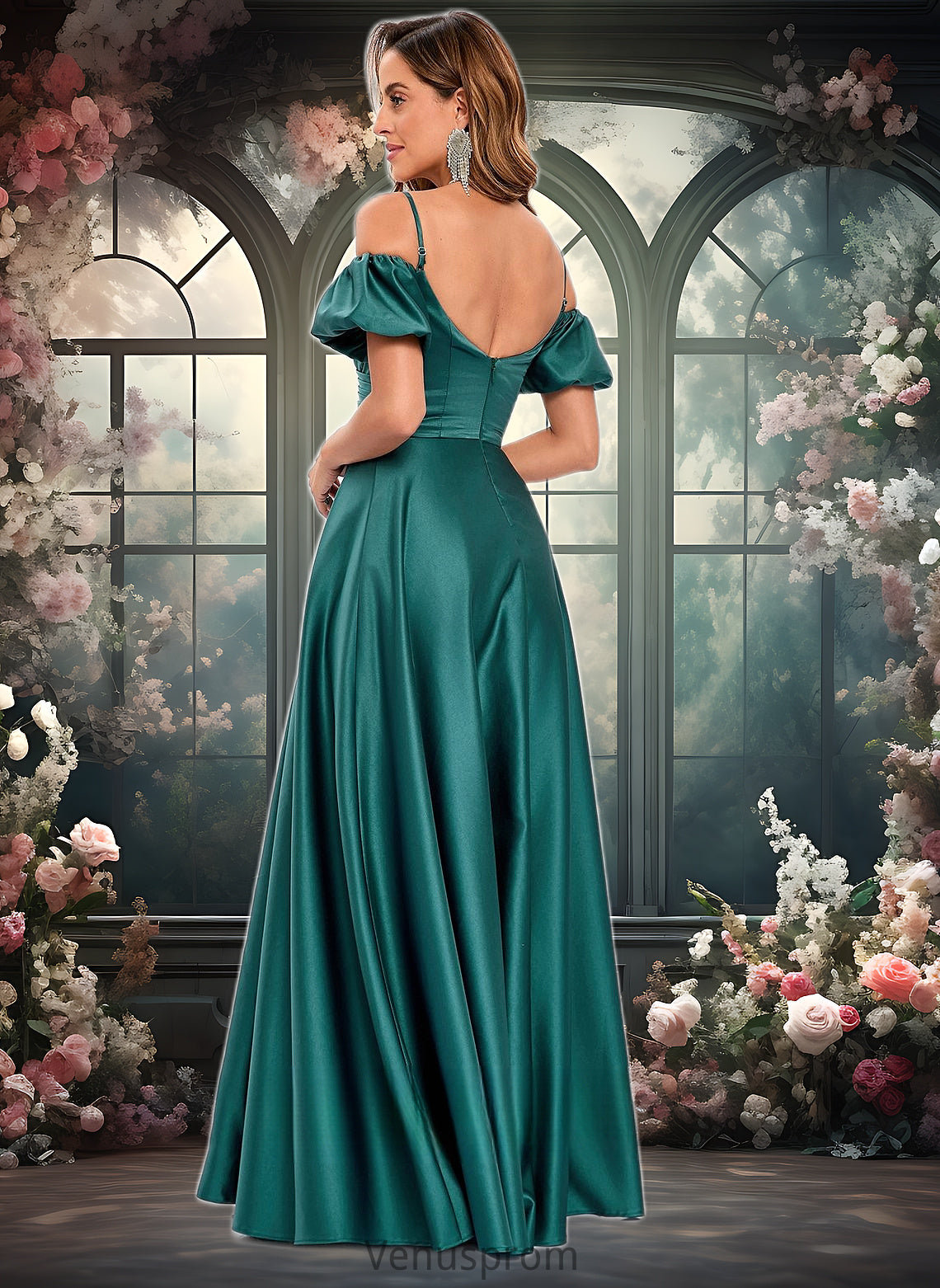 Wendy A-line Off the Shoulder Sweetheart Floor-Length Satin Prom Dresses HQP0025852