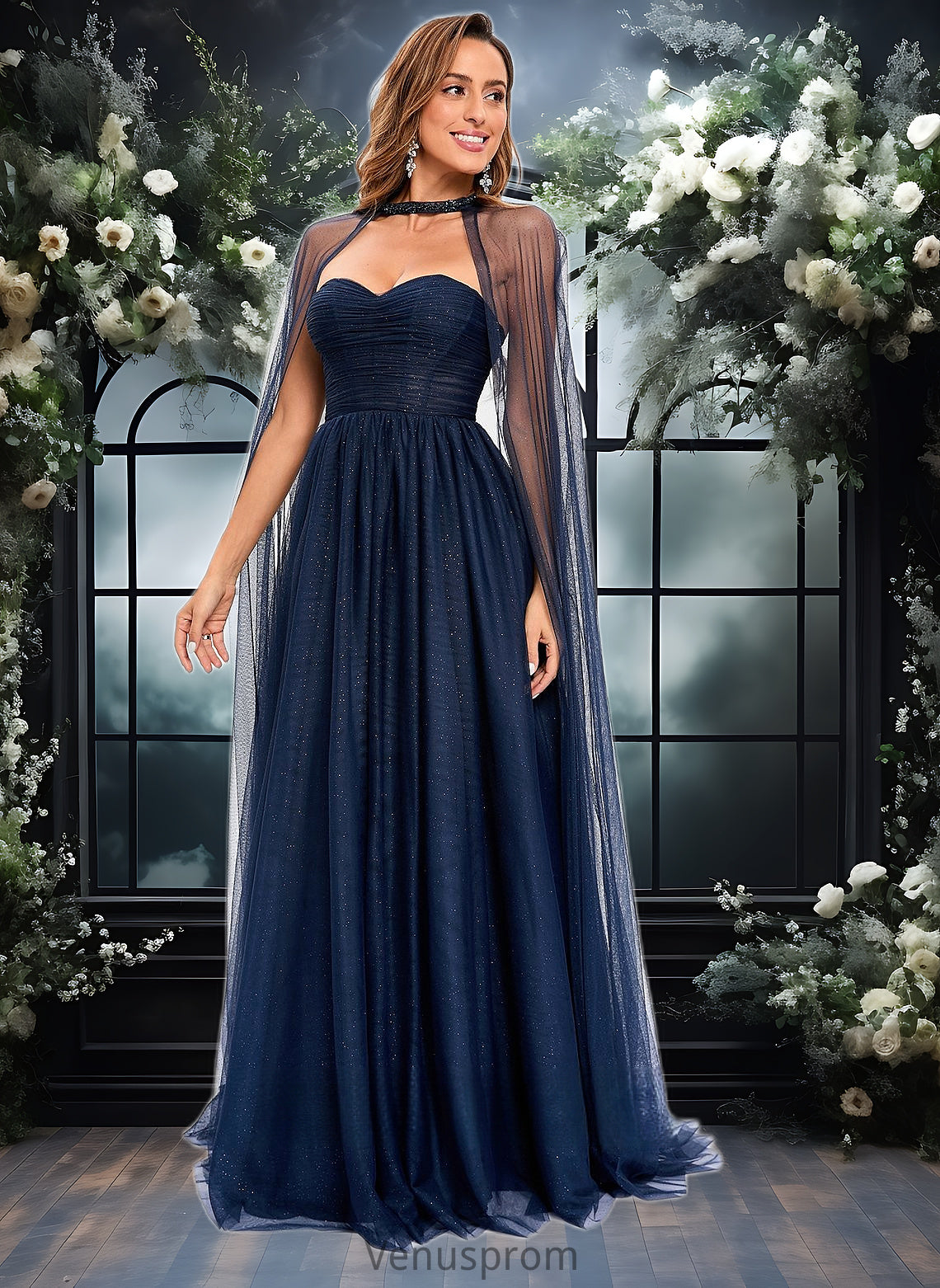 Monserrat Ball-Gown/Princess Sweetheart Sweep Train Tulle Prom Dresses With Beading Sequins HQP0025848