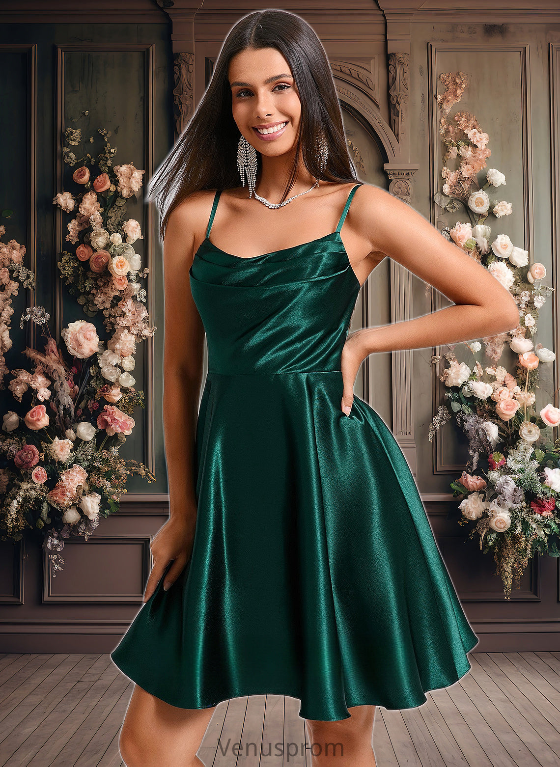 Britney A-line Cowl Short Stretch Satin Homecoming Dress HQP0025664