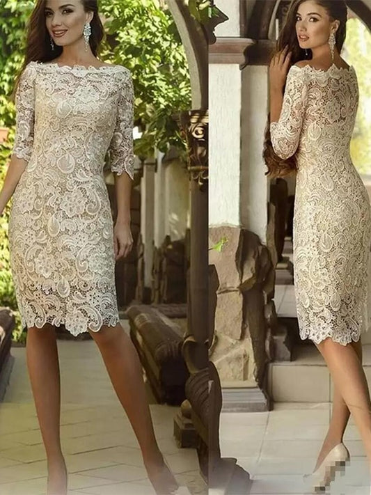 Piper Sheath/Column Lace Applique Off-the-Shoulder 3/4 Sleeves Knee-Length Mother of the Bride Dresses HQP0020398