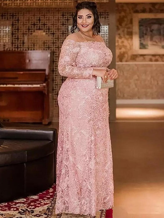 Felicity Sheath/Column Lace Applique Scoop Long Sleeves Floor-Length Mother of the Bride Dresses HQP0020399