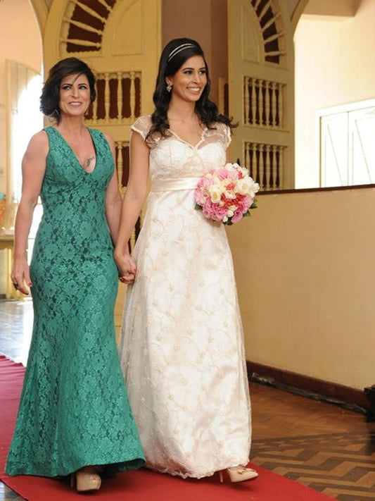 Samantha Sheath/Column Lace V-neck Sleeveless Floor-Length Mother of the Bride Dresses HQP0020447