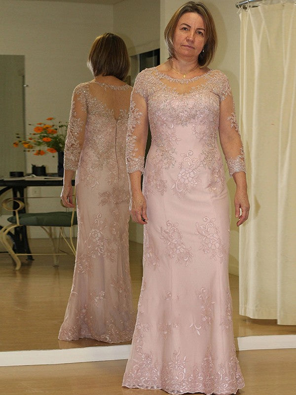 Ellie Sheath/Column Lace Applique Scoop Long Sleeves Floor-Length Plus Size Mother of the Bride Dresses HQP0020449