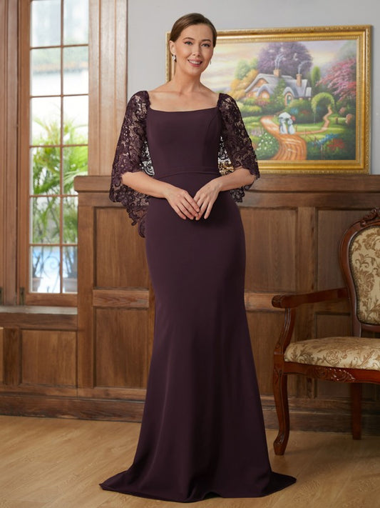 Ann Sheath/Column Stretch Crepe Lace Square 1/2 Sleeves Sweep/Brush Train Mother of the Bride Dresses HQP0020329