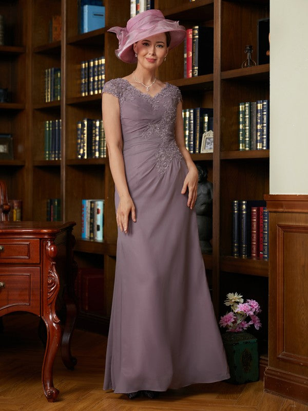 Francesca Sheath/Column Chiffon Lace V-neck Short Sleeves Floor-Length Mother of the Bride Dresses HQP0020339