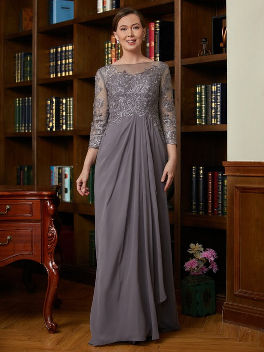 Gianna A-Line/Princess Chiffon Lace Scoop 3/4 Sleeves Floor-Length Mother of the Bride Dresses HQP0020341