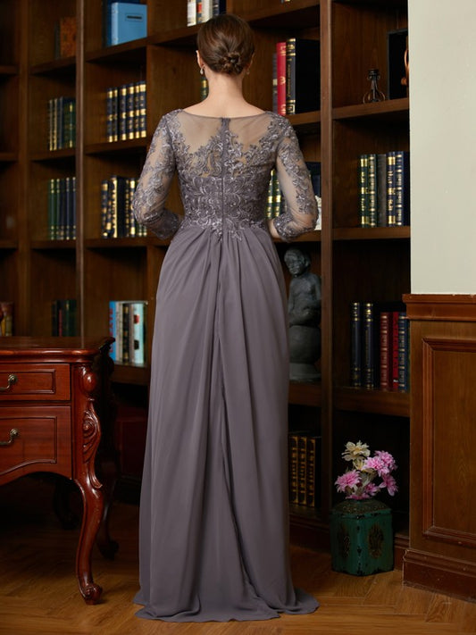 Gianna A-Line/Princess Chiffon Lace Scoop 3/4 Sleeves Floor-Length Mother of the Bride Dresses HQP0020341