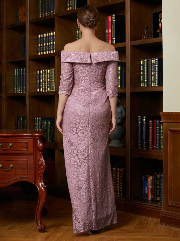 Delilah Sheath/Column Satin Lace Off-the-Shoulder 3/4 Sleeves Floor-Length Mother of the Bride Dresses HQP0020343