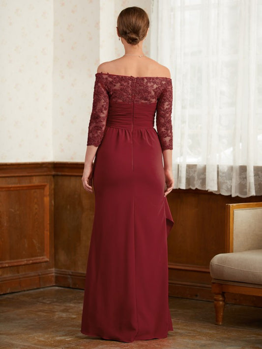 Maud A-Line/Princess Stretch Crepe Lace Off-the-Shoulder 3/4 Sleeves Floor-Length Mother of the Bride Dresses HQP0020350