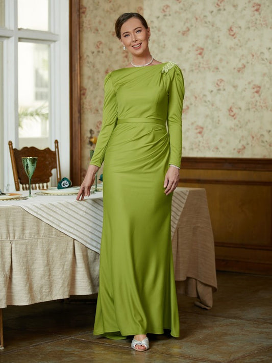 Eva Sheath/Column Jersey Ruched Scoop Long Sleeves Floor-Length Mother of the Bride Dresses HQP0020352