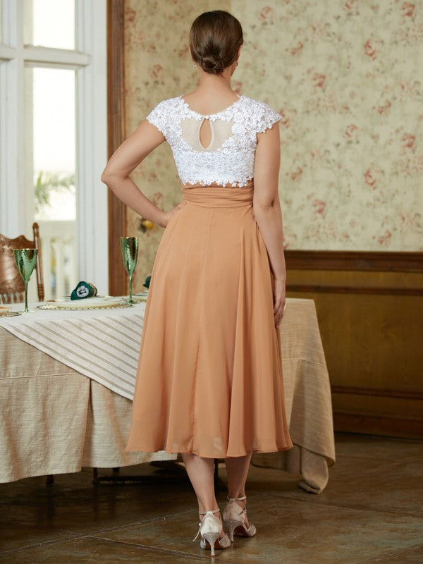 Lucy A-Line/Princess Chiffon Lace V-neck Sleeveless Tea-Length Mother of the Bride Dresses HQP0020364