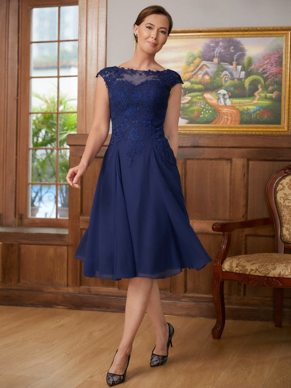 Giselle A-Line/Princess Chiffon Lace Scoop Sleeveless Knee-Length Mother of the Bride Dresses HQP0020368