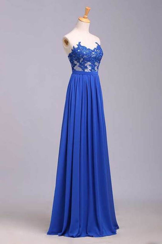 2024 Prom Dresses A Line Sweetheart Floor Length Chiffon Color Dark Royal Blue