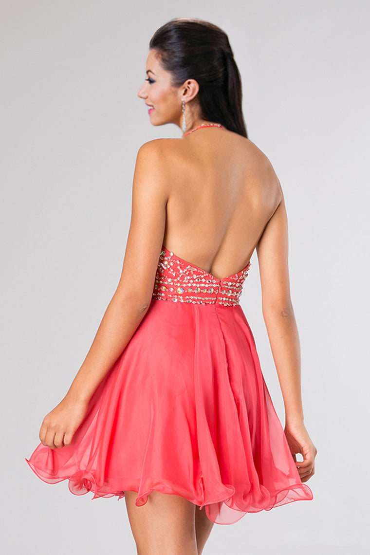 2024 Halter A Line Sexy And Cute Homecoming Dress Short/Mini Chiffon&Tulle Beaded