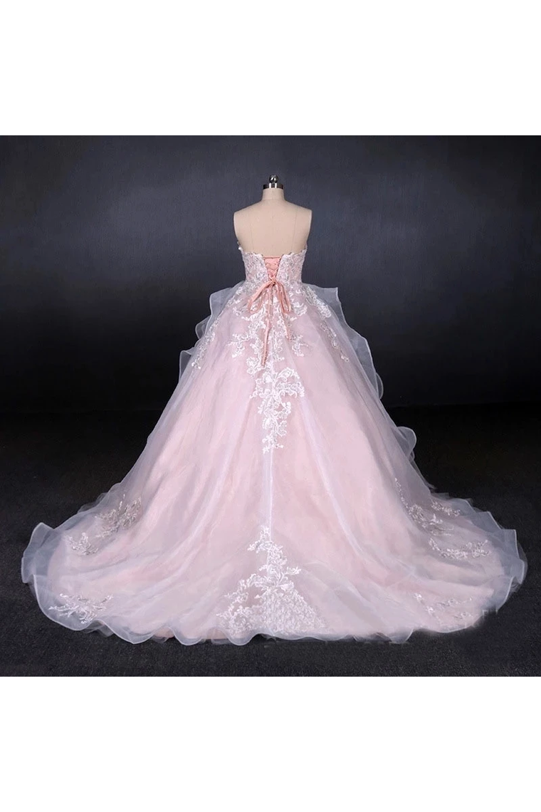 Ball Gown Strapless Sweetheart Wedding Dresses With Lace Applique, Tulle Prom Dresses