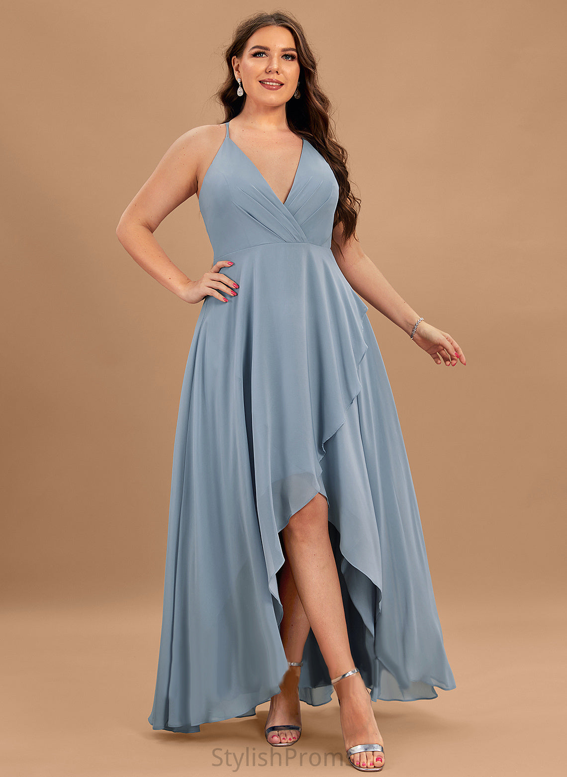 V-neck A-Line Cocktail Dresses Kayley Chiffon Cocktail Asymmetrical Dress