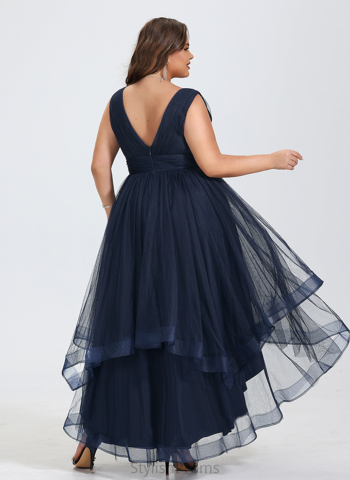 With Cocktail Dresses Meredith Tulle Cocktail Dress Cascading A-Line V-neck Pleated Ruffles Asymmetrical