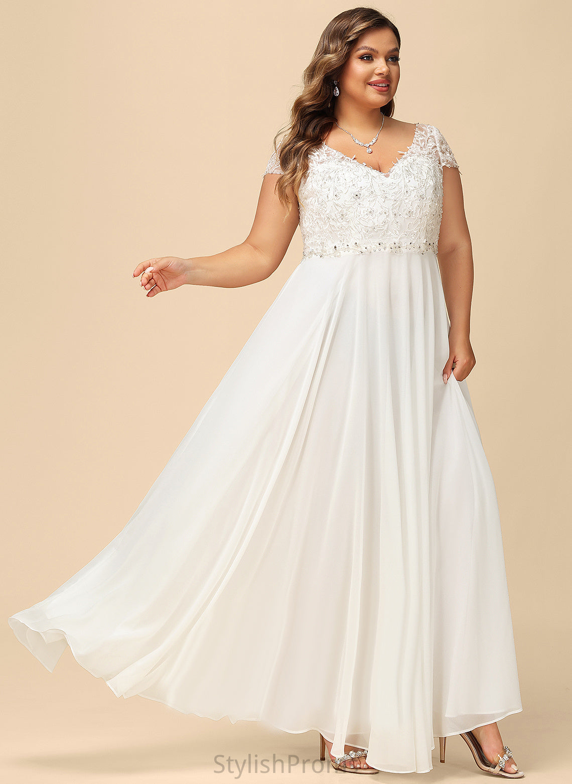 Dress Floor-Length V-neck Chiffon A-Line Sequins With Bethany Wedding Dresses Lace Wedding Beading