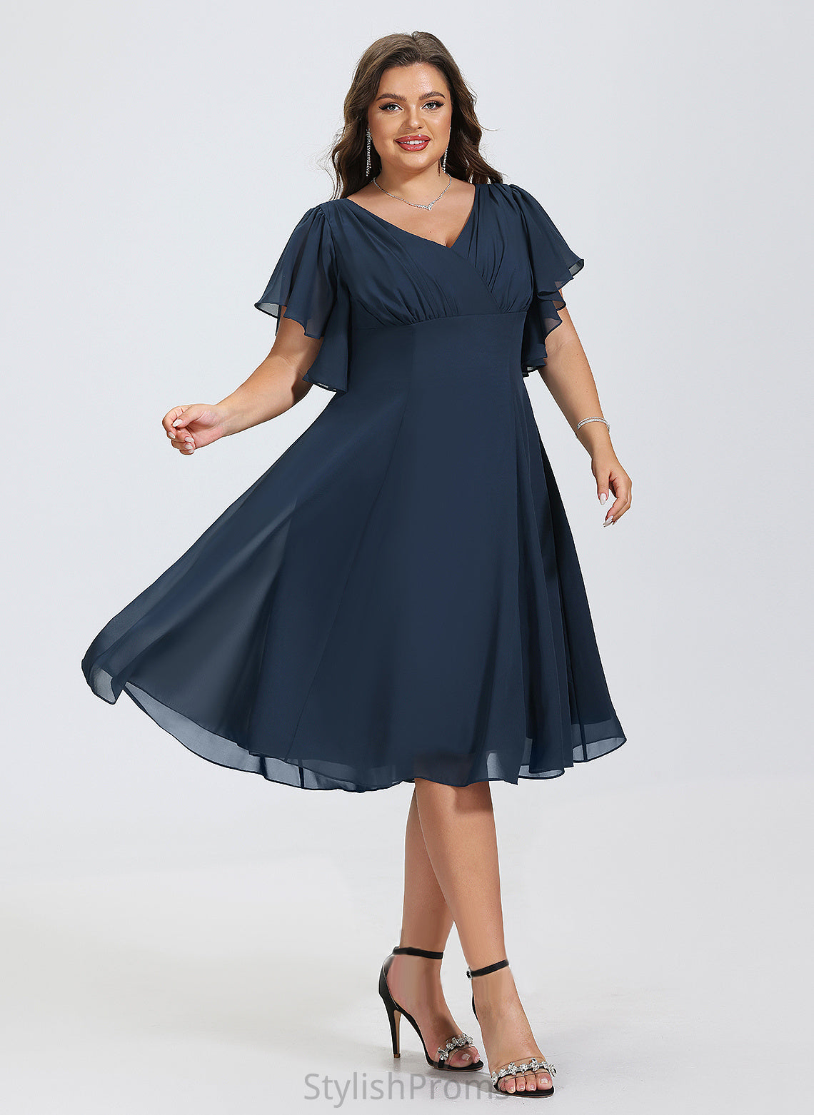 Chiffon Cocktail V-neck Lucille Knee-Length Dress A-Line Cocktail Dresses