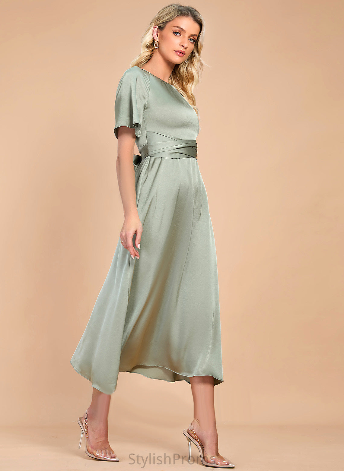 Satin Cocktail A-Line Tea-Length Layla Cocktail Dresses Dress