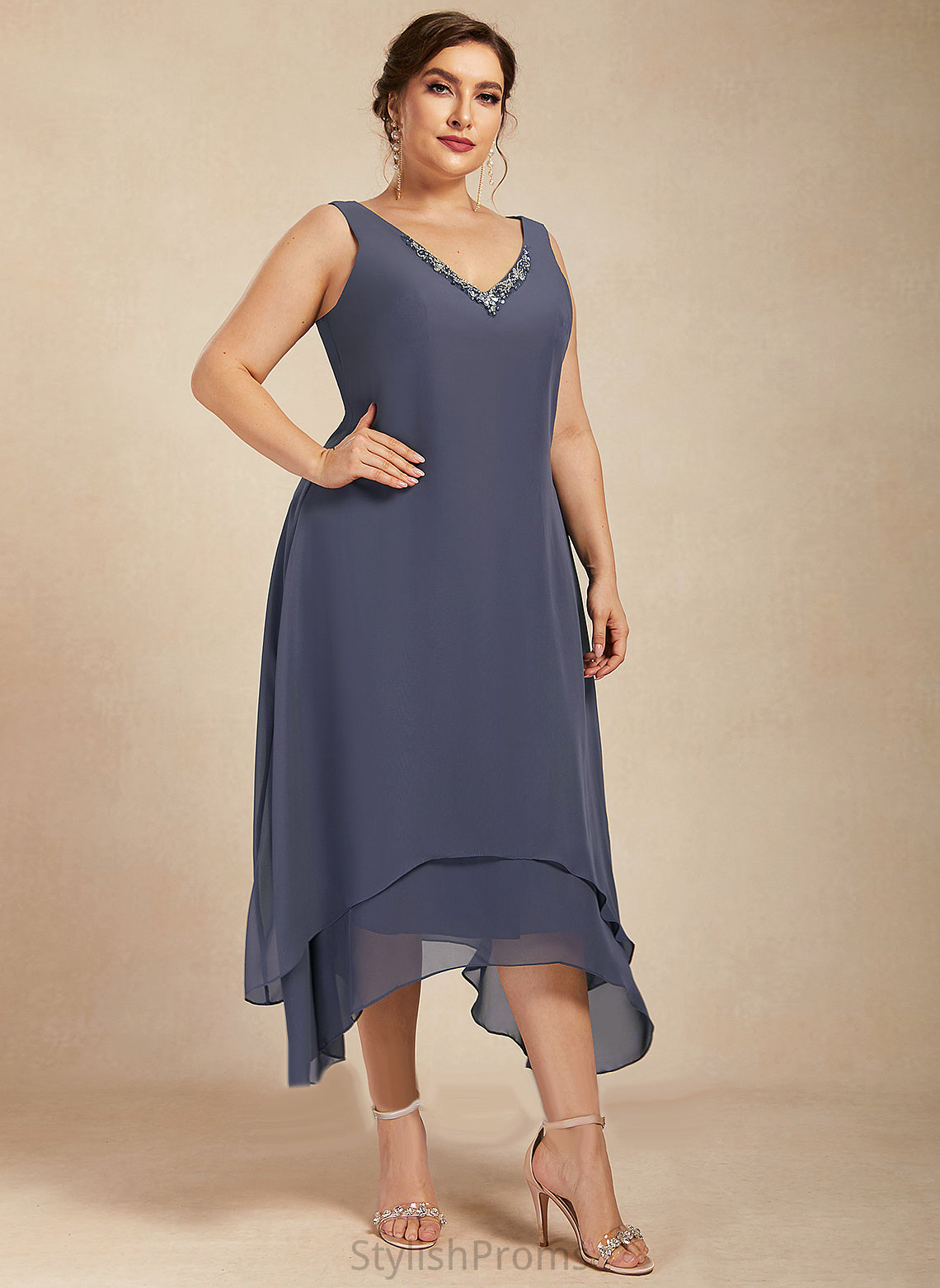 Chiffon Dress Cocktail Dresses With Beading Cocktail V-neck A-Line Shirley Ankle-Length