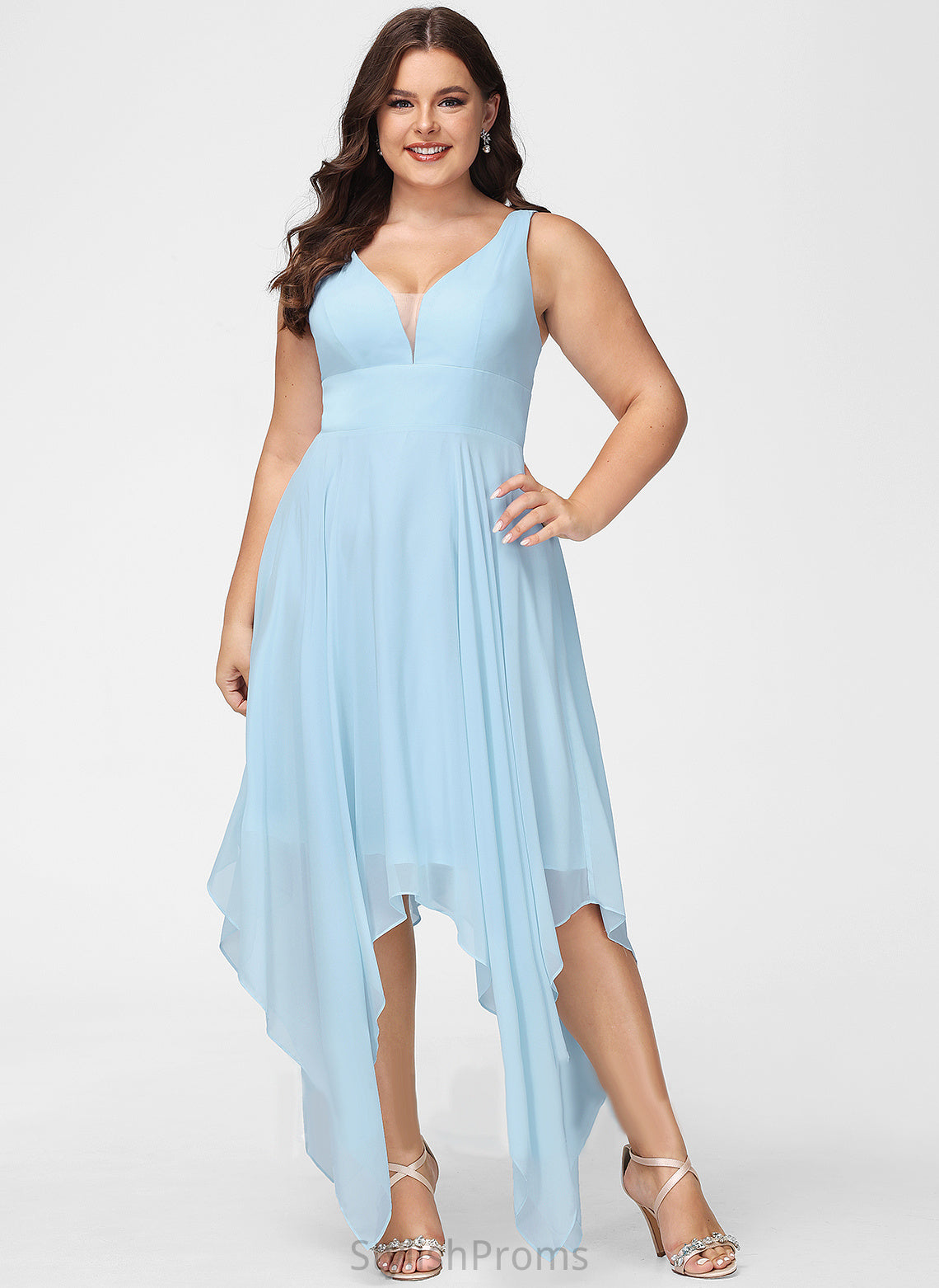 With V-neck Chiffon Cocktail Dress A-Line Asymmetrical Ruffle Cocktail Dresses Rhoda