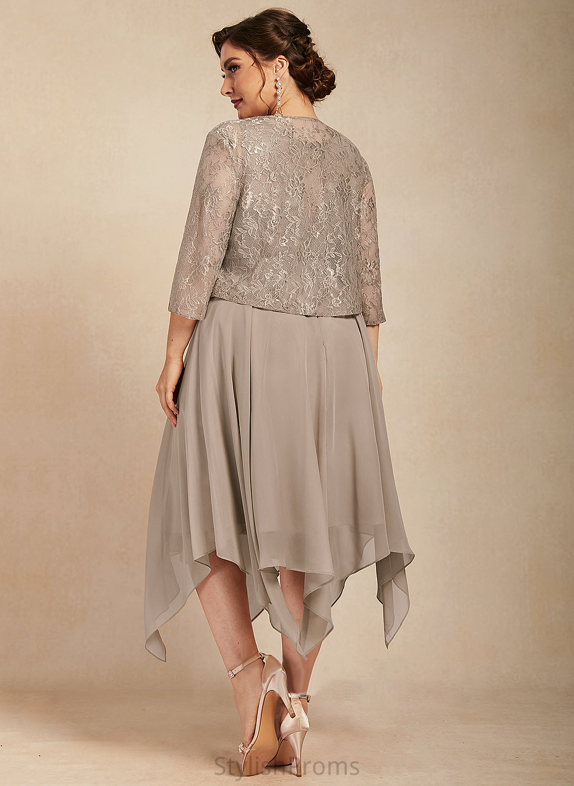 Chiffon Neck Asia Tea-Length Cocktail Dresses Bow(s) Scoop Dress Cocktail A-Line With Lace