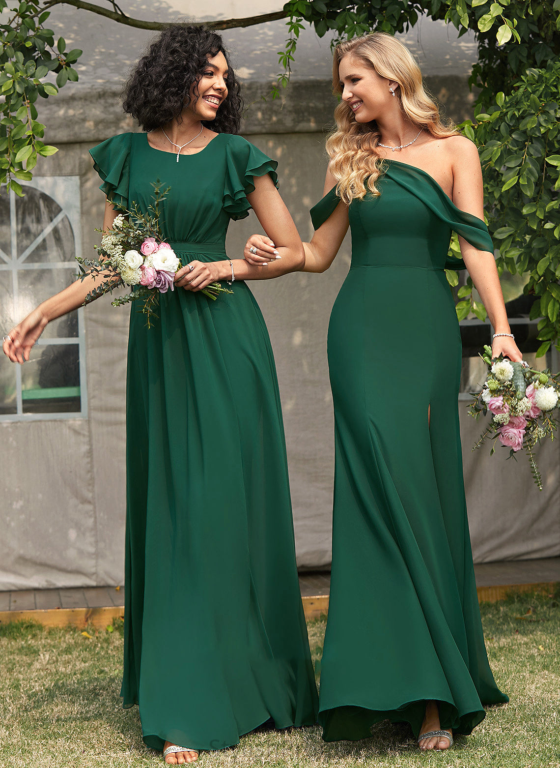 One-Shoulder Floor-Length Silhouette Fabric Length Neckline Embellishment SplitFront Trumpet/Mermaid Pamela High Low Spaghetti Staps Bridesmaid Dresses