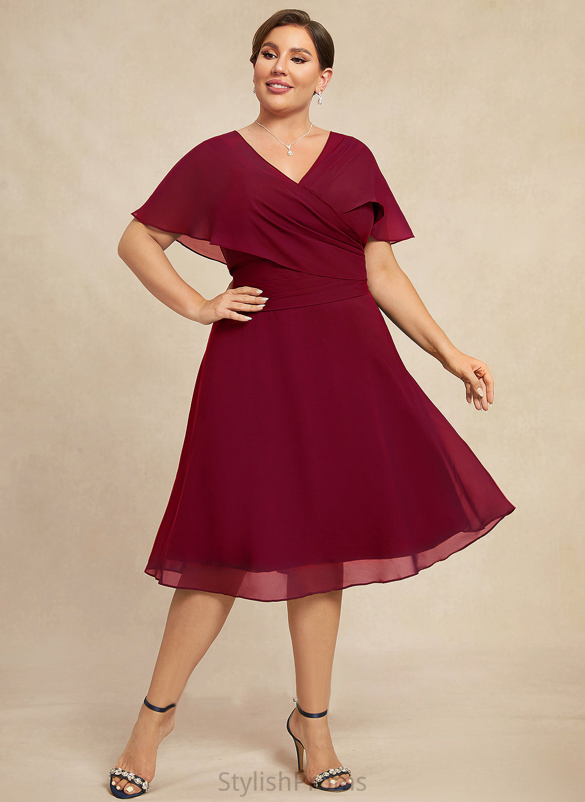 Chiffon With Knee-Length Elaine Dress Cocktail A-Line Cocktail Dresses Ruffle V-neck