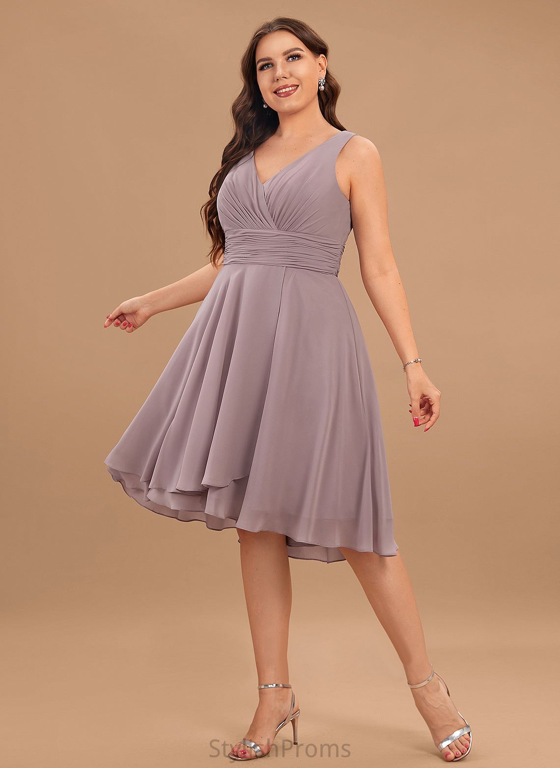 Chiffon Cocktail Cocktail Dresses Asymmetrical Ruffle Dress Anabel V-neck A-Line With