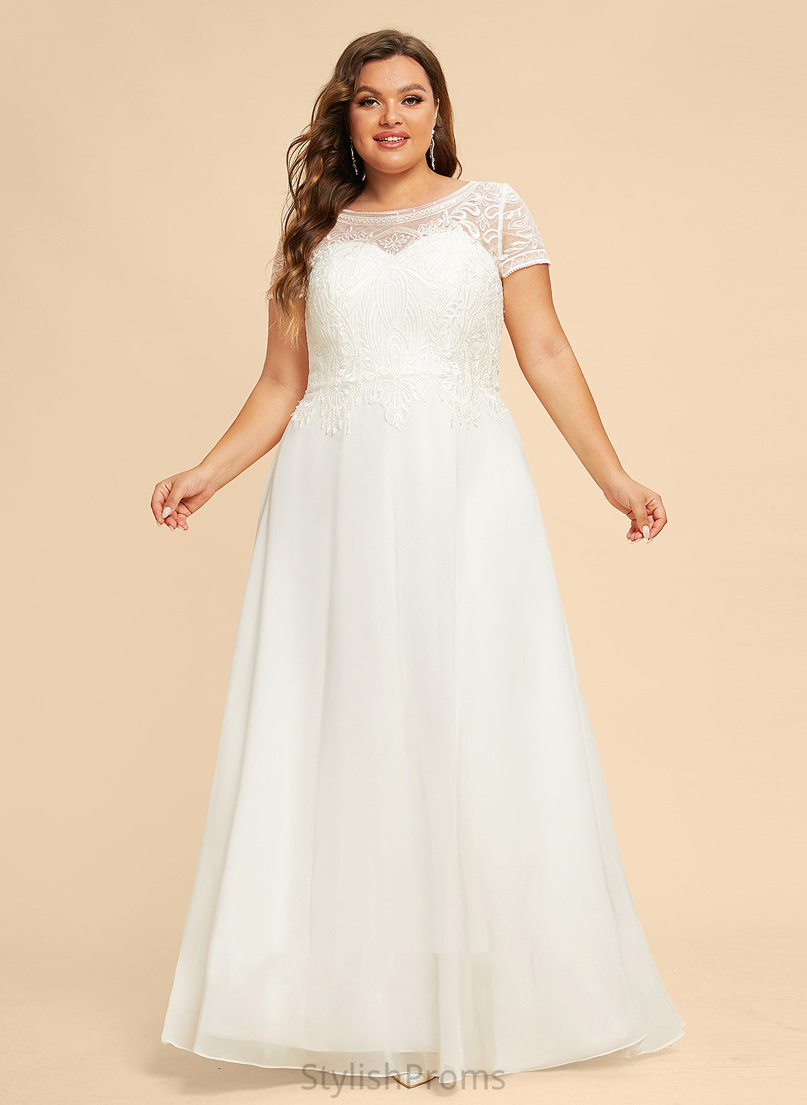 Chiffon Wedding Sequins Wedding Dresses Lace With Dress Floor-Length Scoop Louise