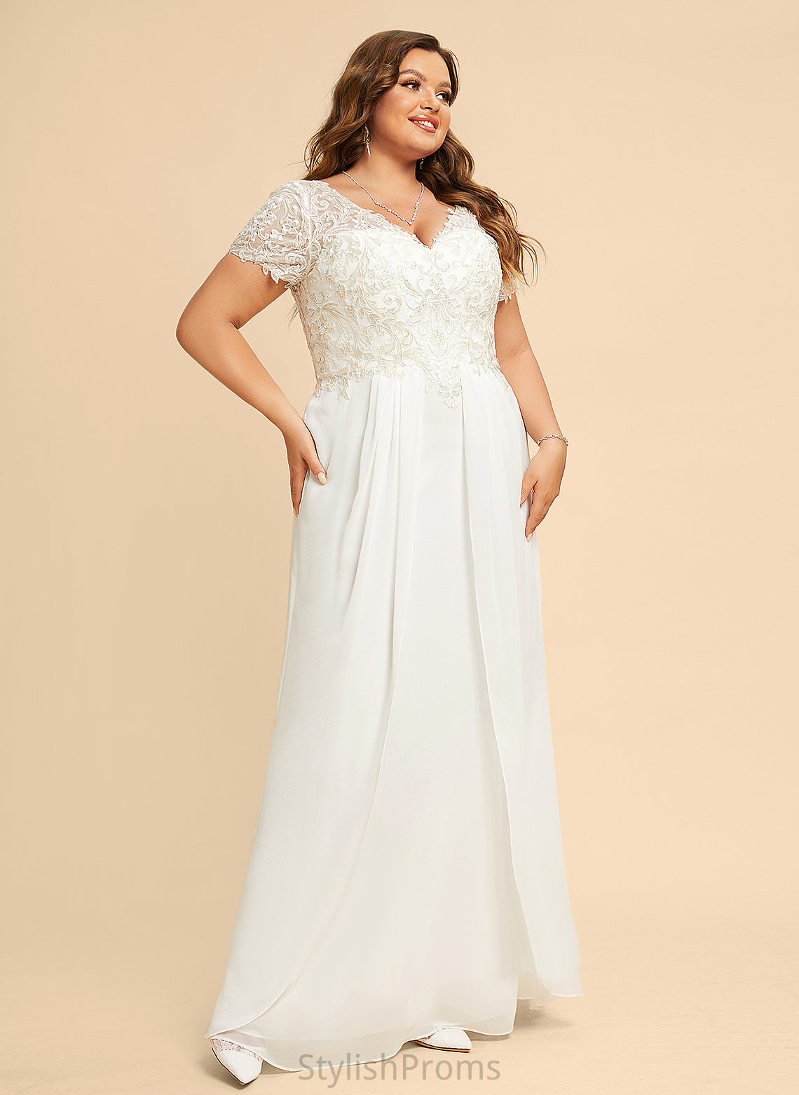 Wedding Floor-Length Chiffon Lace V-neck Janae With A-Line Dress Wedding Dresses